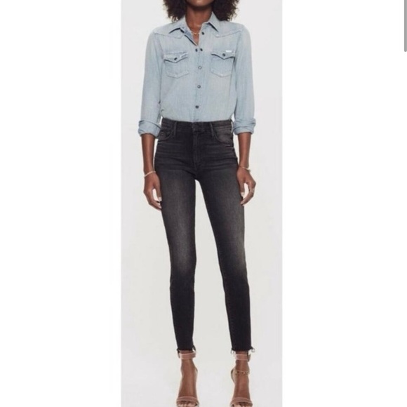 Mother Denim High Waisted Looker Ankle Fray, Night‎ Hawk (Washed Black) Sz 25 - Picture 1 of 11